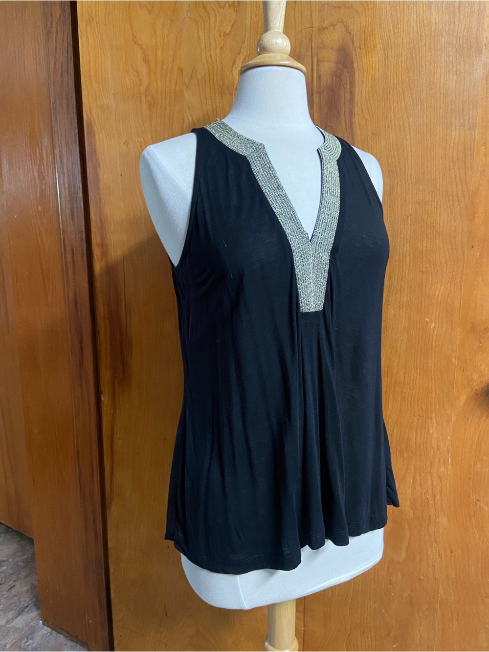 H&M Conscious Collection Sleeveless V-Neck Top with Metallic Trim S